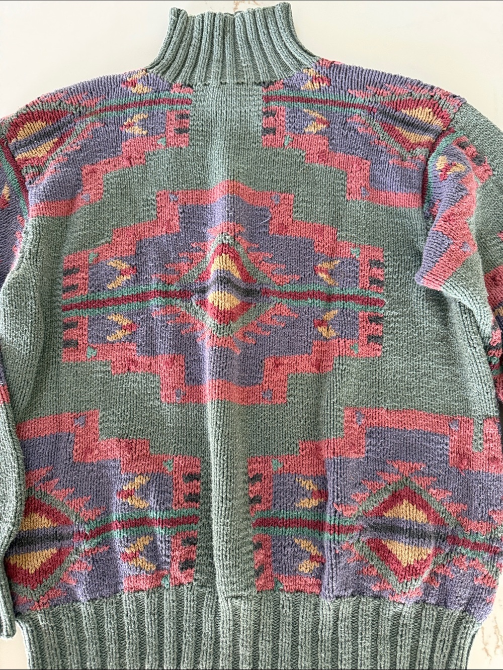 Vintage Polo Ralph Lauren Handknit Slate Gray Aztec Pattern Turtleneck Sweater